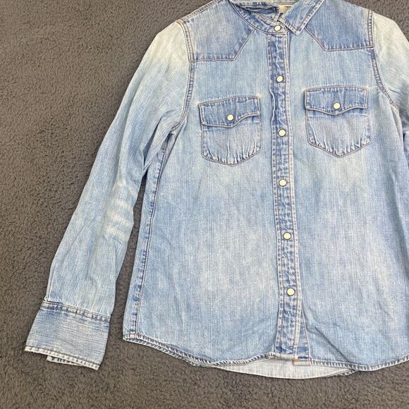 J Crew Shirt Womens 2 Blue Selvedge Pearl Snap Western Cowgirl Denim - Picture 2 of 13